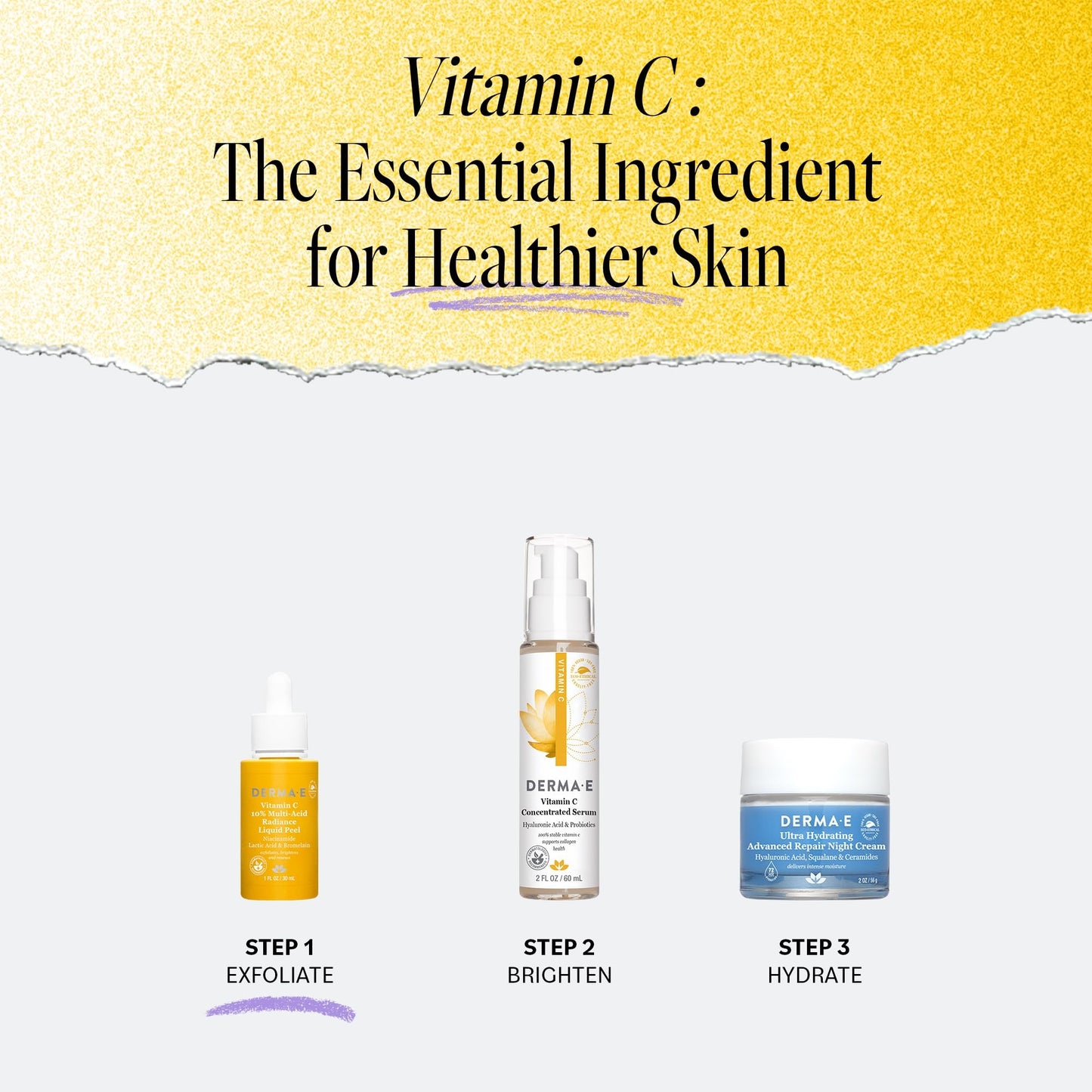 DERMA E Vitamin C 10% Multi-Acid Radiance Liquid Peel with Lactic Acid, 1 Fl Oz, Niacinamide & Bromelain, Exfoliating & Brightening Facial Peel Beauty & Personal Care Derma E