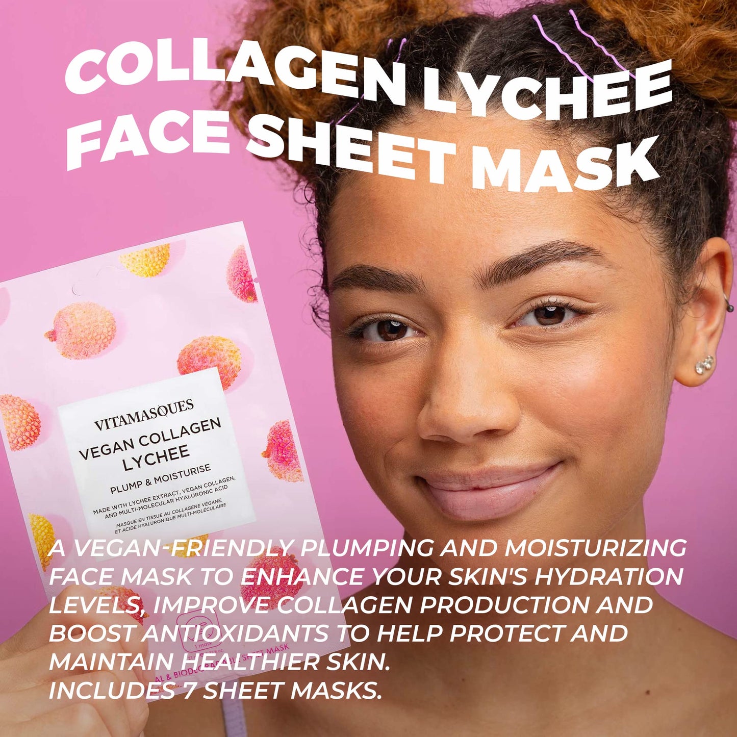 Vitamasques Korean Collagen Face Mask - Hydrating & Moisturizing Korean Sheet Mask with Lychee & Hyaluronic Acid - Vegan Facial Skincare for Firming Beauty & Personal Care Vitamasques