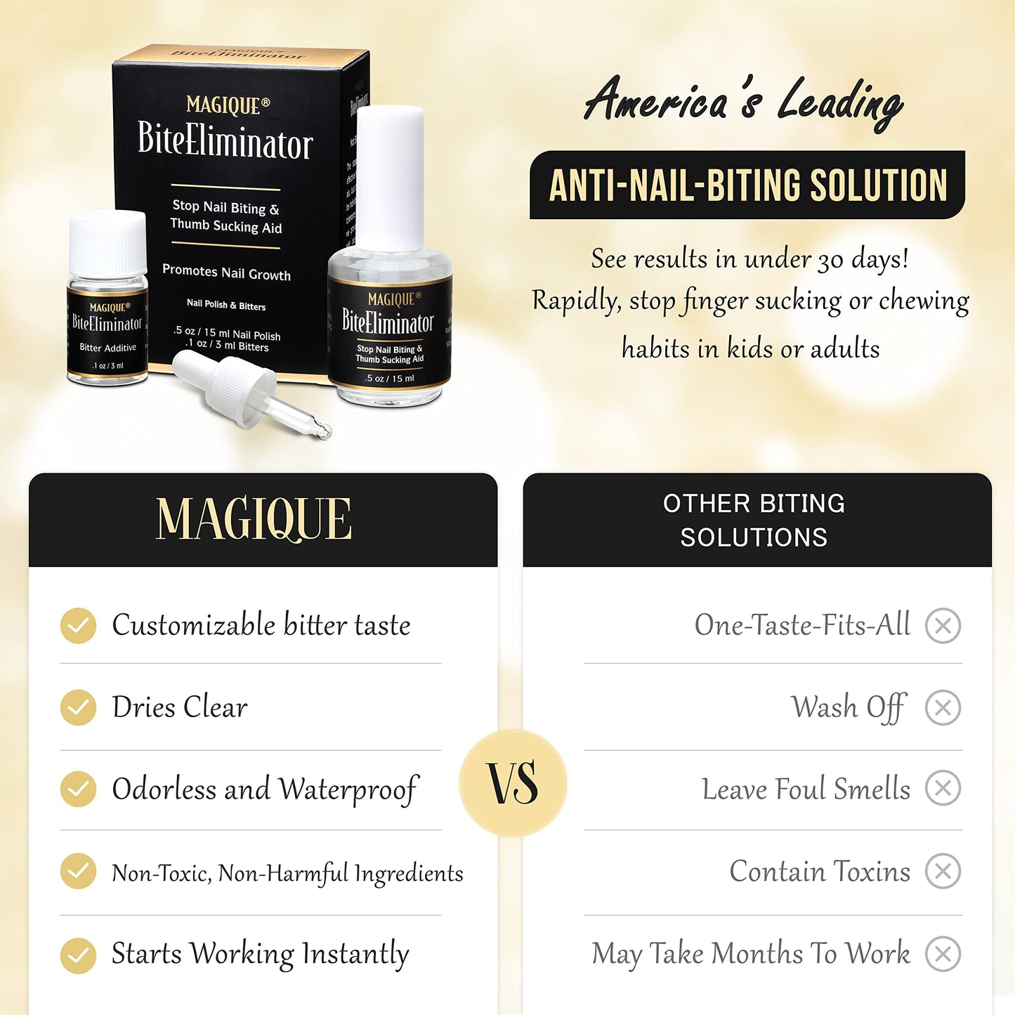 Magique Bite Eliminator - Stop Thumb Sucking & Nail Biting for Kids & Adults - Bitter Nail Polish Treatment - Customizable Strength - 0.5 Fl Oz Beauty & Personal Care Magique