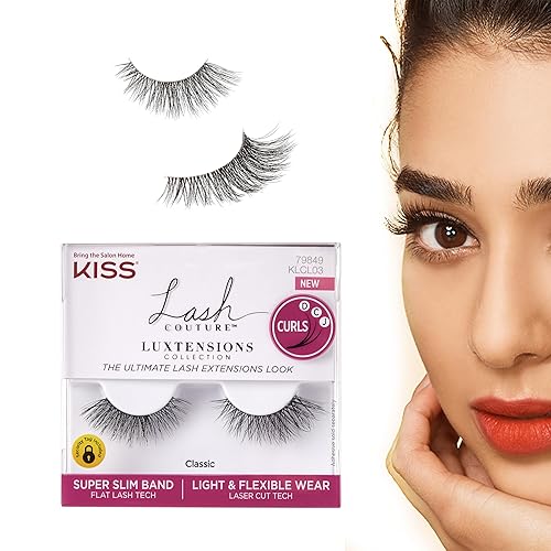 KISS Lash Couture LuXtensions Collection False Eyelashes, Flat Lash Technology, Super Slim Lash Band, Real Lash Extension Fibers, Reusable, Contact Beauty & Personal Care KISS