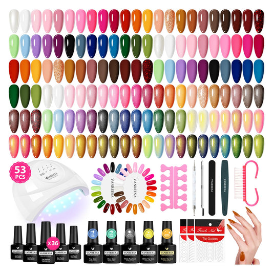 VANREESA Gel Nail Polish Kit with U V Light 53 Pcs Gel Polish Nail Set 36 Popular Colors Nail Polish Set with Base and 4 Effects Top Coat Beauty and Personal Care VANREESA Default Title