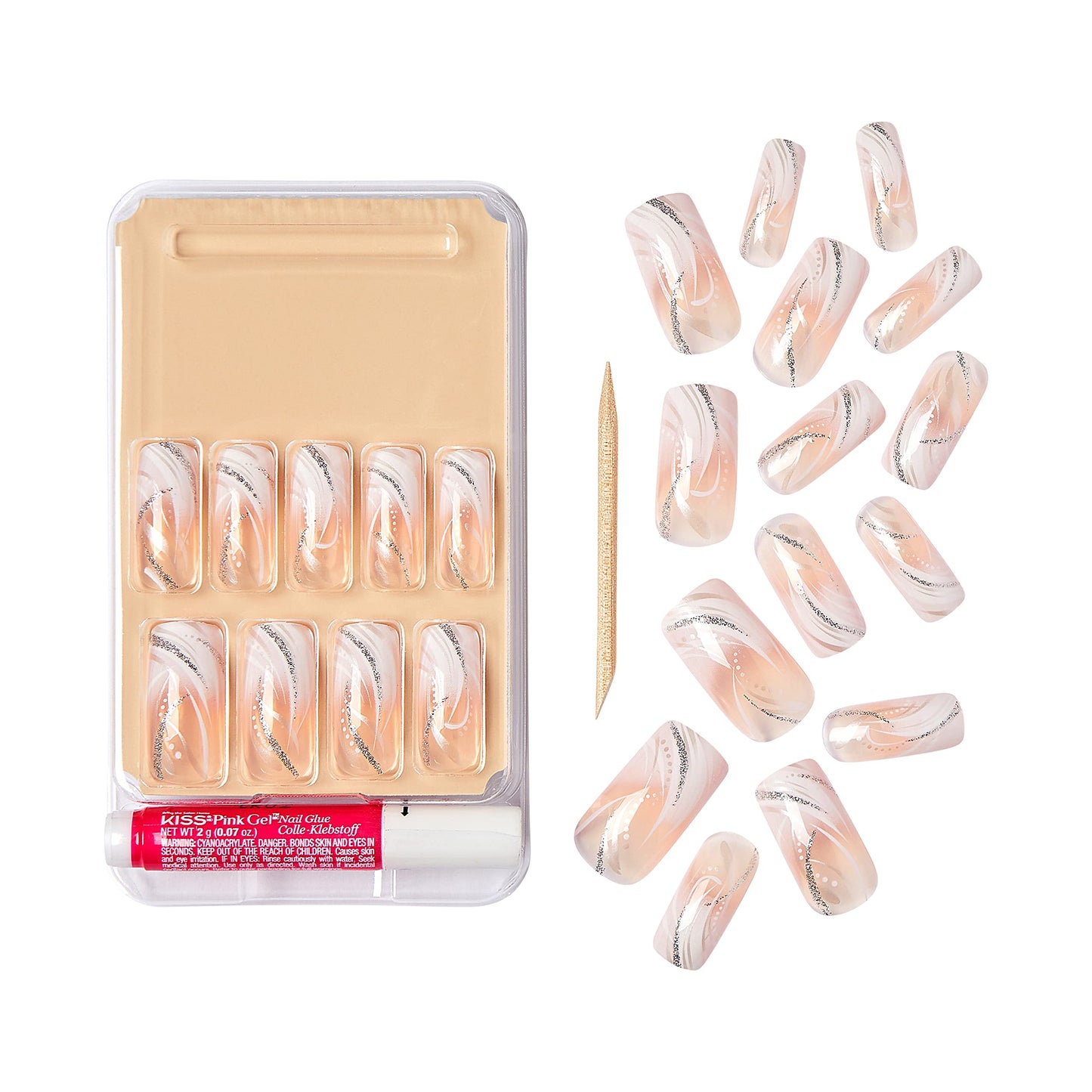 Gold Finger False Nails Gel Glam Design Full Cover Fake Nails, Long Length (2 PACK) Beauty & Personal Care Goldfinger