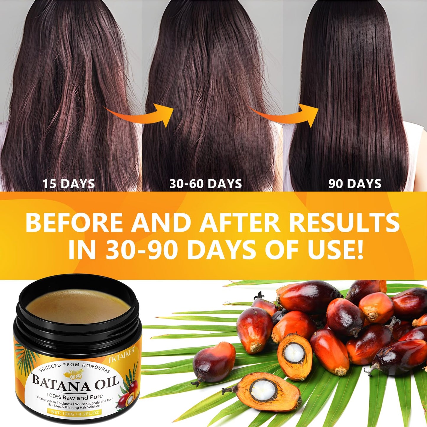 TKTALKER Raw Batana Oil for Hair Growth, 100% Pure, Dr. Sebi Batana Oil from Honduras, Organic, Unrefined, Prevents Hair Loss, Hair Care, Enhances Beauty & Personal Care TKTALKER