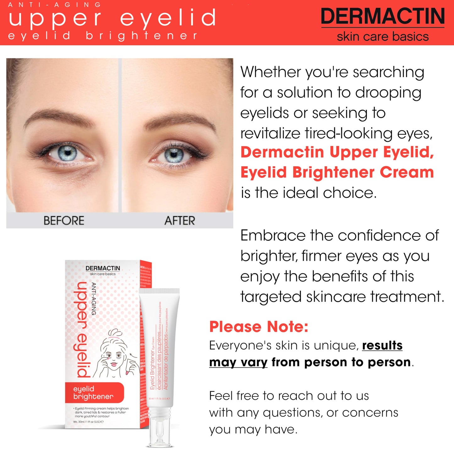 Dermactin Upper Eyelid Cream 1 oz – Firms & Tones Drooping Lids for a Youthful, Vibrant Look | Gentle Formula for Sensitive Eyelid Skin Beauty & Personal Care Dermactin