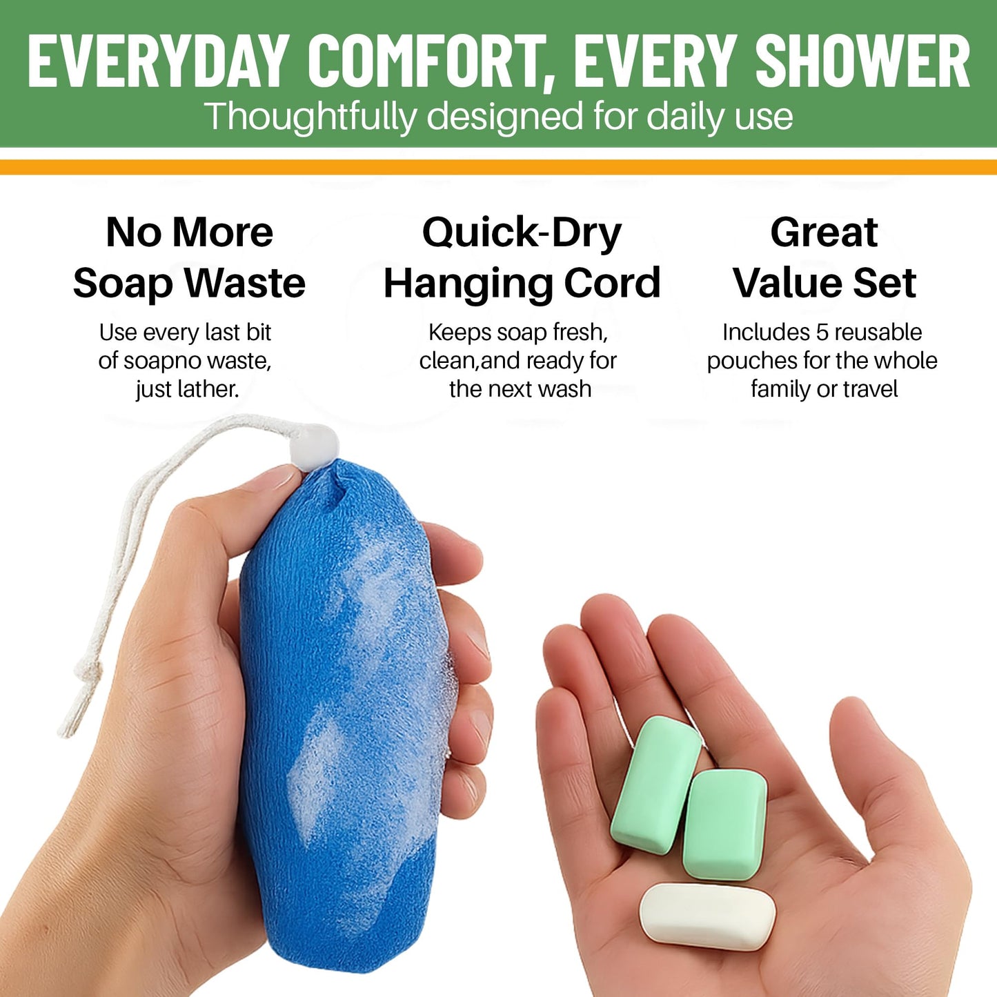 Evelots Exfoliating Mesh Loofah Soap Pouches - 5 Pack - Bath, Shower Body Facial Cleaning Scrubbers - Removes Dead Skin - Hanging Cord - Extend Beauty and Personal Care Evelots