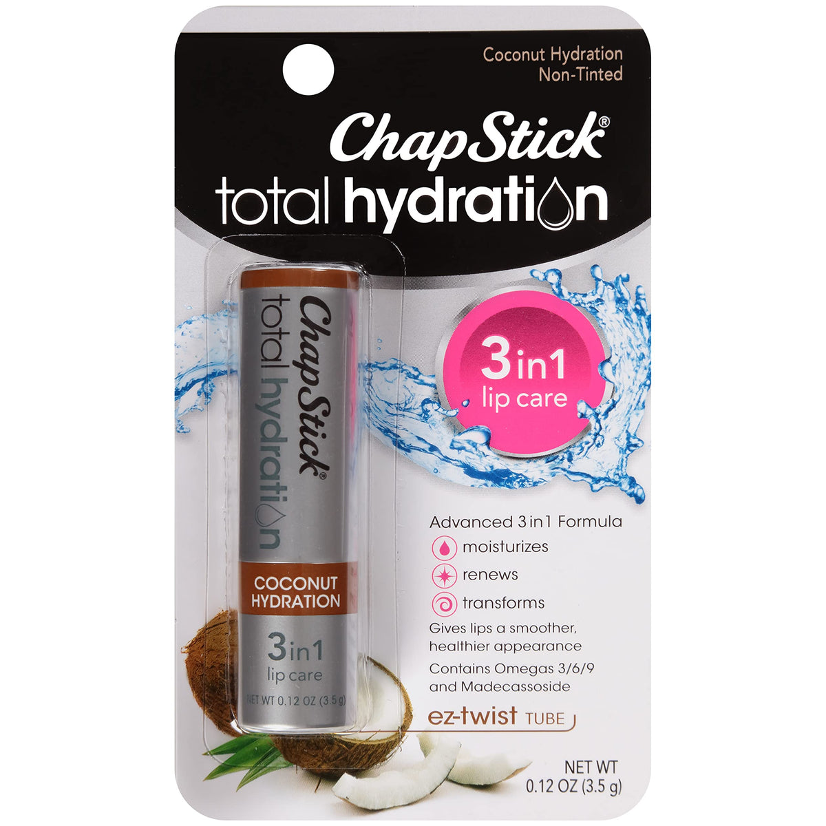 ChapStick Total Hydration Coconut Lip Balm Tube, Hydrating Coconut ChapStick for Lip Care - 0.12 Oz Beauty & Personal Care ChapStick
