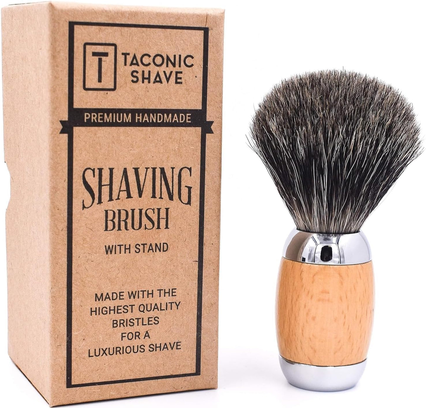 Taconic Shave 100% Mixed Badger Shaving Brush - Extra-Dense 22 mm Knot for Rich Lather, Beechwood & Chrome Ergonomic Handle + Lucite Stand Included Beauty and Personal Care Taconic Shave