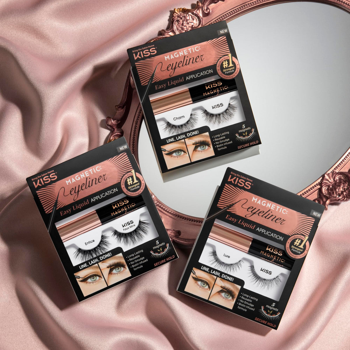 KISS Magnetic False Eyelashes and Eyeliner, ‘Charm’, 12mm, Easy to Apply, Reusable, No Glue, Flexible Band, Precision Felt Tip, Fortified Formula, 1 Beauty & Personal Care KISS