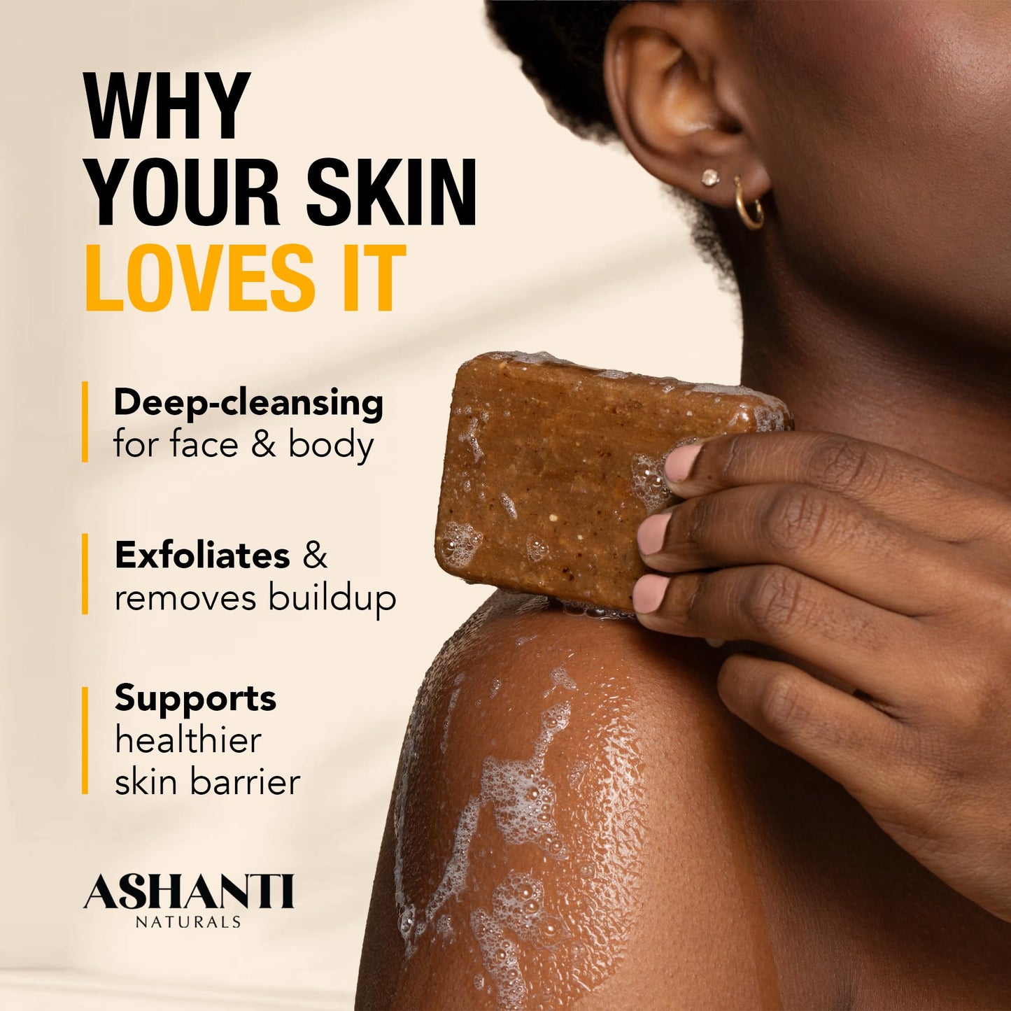 Ashanti Naturals African Black Soap Bar | Unscented Natural Black Soap with Raw Shea Butter and Coconut Oil - 8oz Bar Beauty & Personal Care Ashanti Naturals