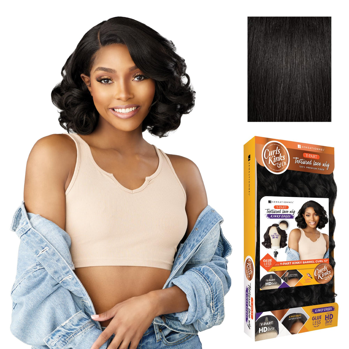Sensationnel CKCO Kinkyedges Wig-Kinky Barrel Curl 12 Inch, 1B OFFBLACK