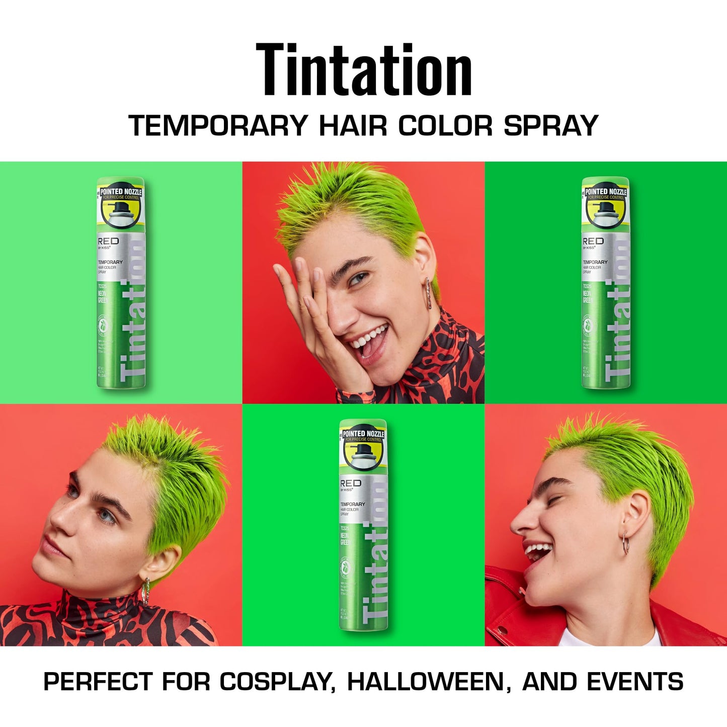 Red by Kiss Tintation Temporary Hair Color Spray 2.82oz, Quick-Dry & Smudge-Proof, Vivid Color Washable Hair Dye, Styling Spray Cosplay Halloween Beauty & Personal Care Red by Kiss
