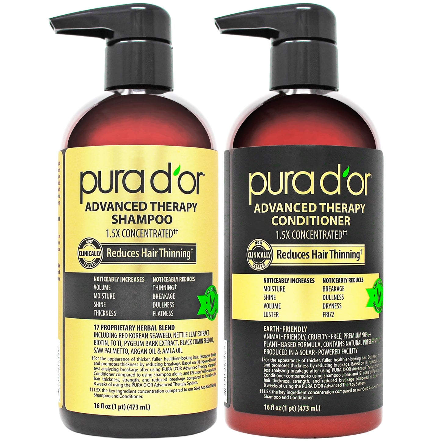 PURA D'OR Advanced Therapy Biotin Shampoo & Conditioner Hair Care Set For Hair Thinning, CLINICALLY TESTED Effective Results, Herbal Hair Thickening Beauty & Personal Care PURA D'OR