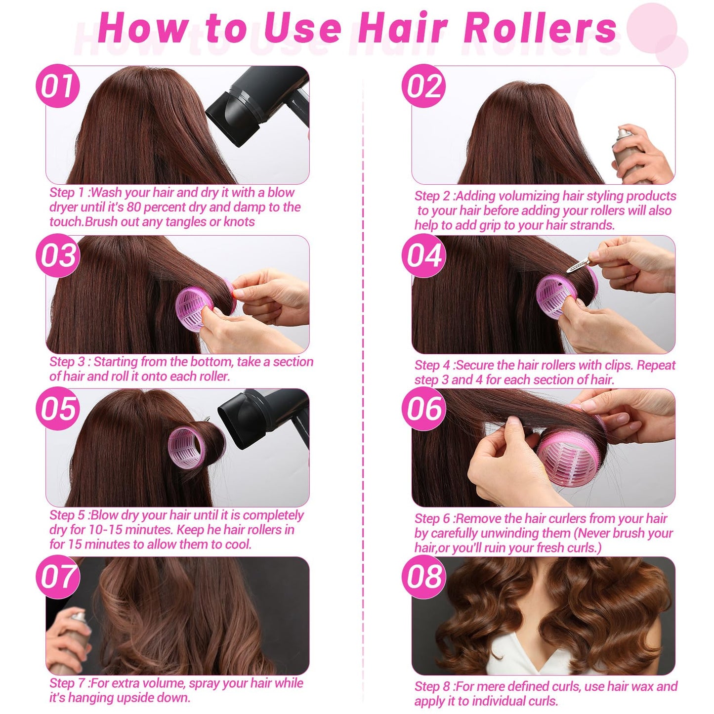 Jumbo Hair Curlers Rollers, 12Pcs 60mm Jumbo Hair Roller Curlers Self Grip Holding Rollers with 12Pcs Hair Clips for Long Straight Thick Hair (Rose Beauty and Personal Care Acejoz