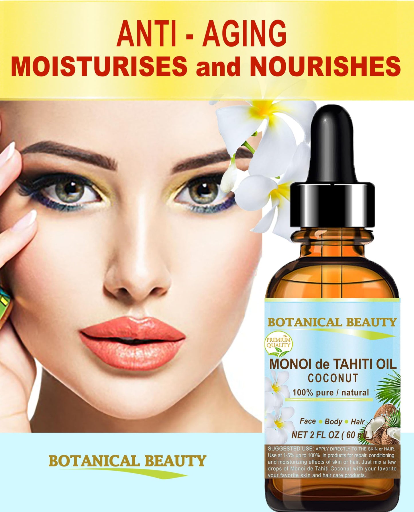 Botanical Beauty MONOI de TAHITI OIL COCONUT 100% Pure Natural Virgin Unrefined RAW 1 Fl. Oz.- 30 ml for FACE, SKIN, BODY, HAIR, NAILS Beauty & Personal Care Botanical Beauty
