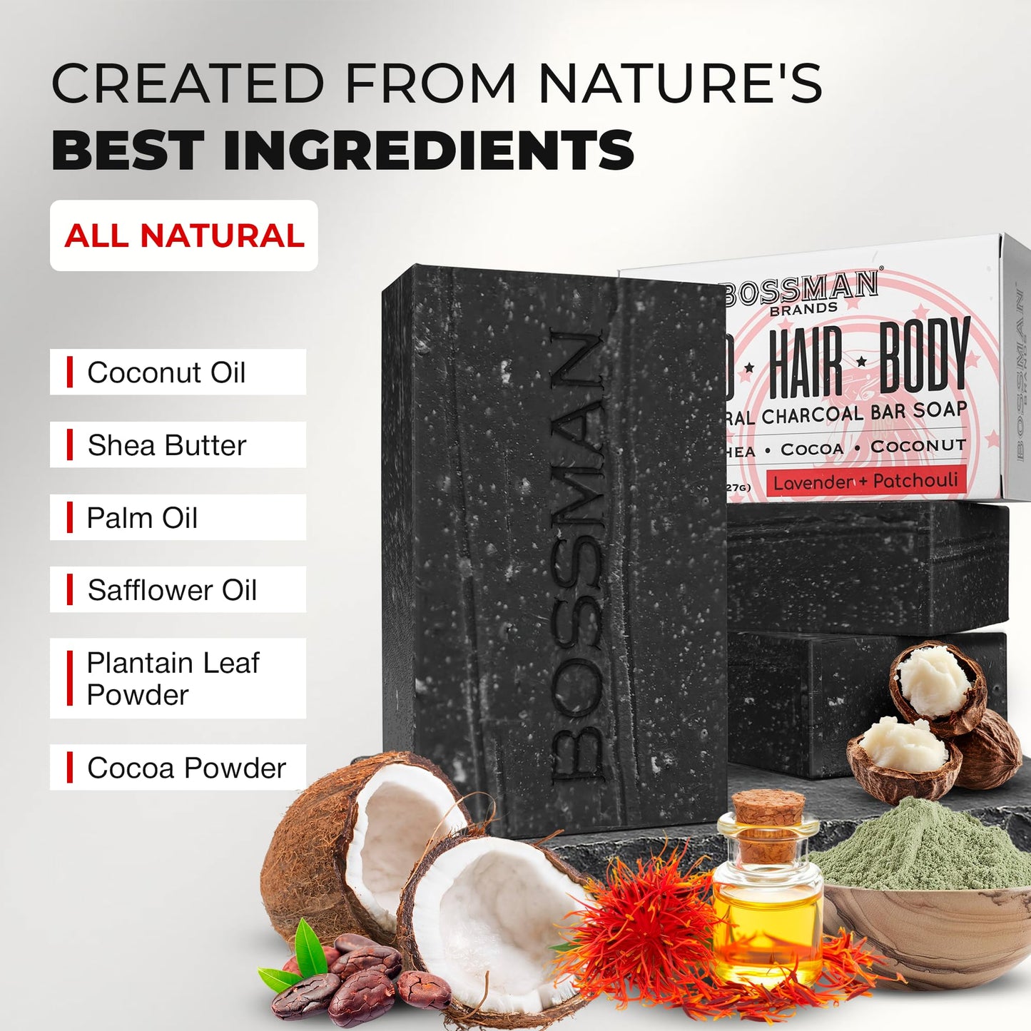Bossman 3-Pack 4-in-1 Charcoal Soap Bar (4 oz) - Bar Soap for Men - All-Natural Beard Wash, Shampoo, Body Wash & Shaving Solution - Lavender Beauty & Personal Care Bossman