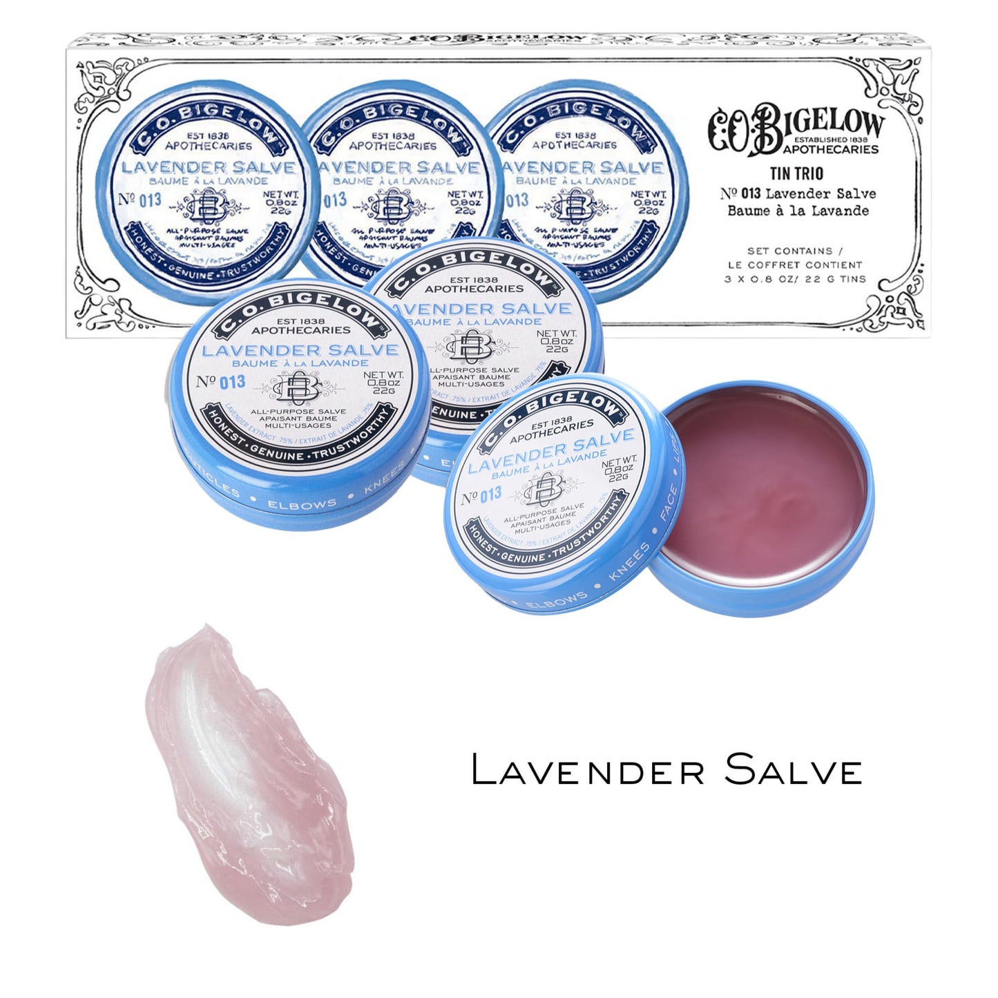 C.O. Bigelow Lavender Salve Tins, Pack of 3 Lip Balm Tins, All Purpose Salve for Lips, Cuticles, Hands & Dry Skin, Lip Balm Set, 0.8 oz Beauty and Personal Care C. O. Bigelow