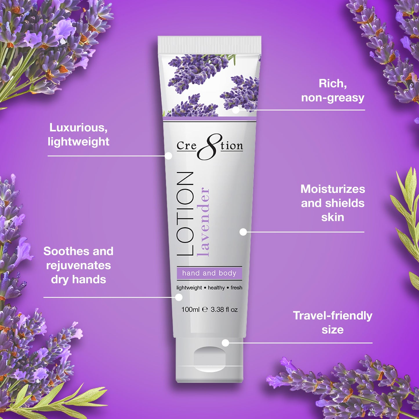 Cre8tion Spa Lavender Hand & Body Lotion, Luxurious Lightweight Moisturizer for Silky, Smooth Skin, 3.3 Fl Oz Beauty & Personal Care Cre8tion