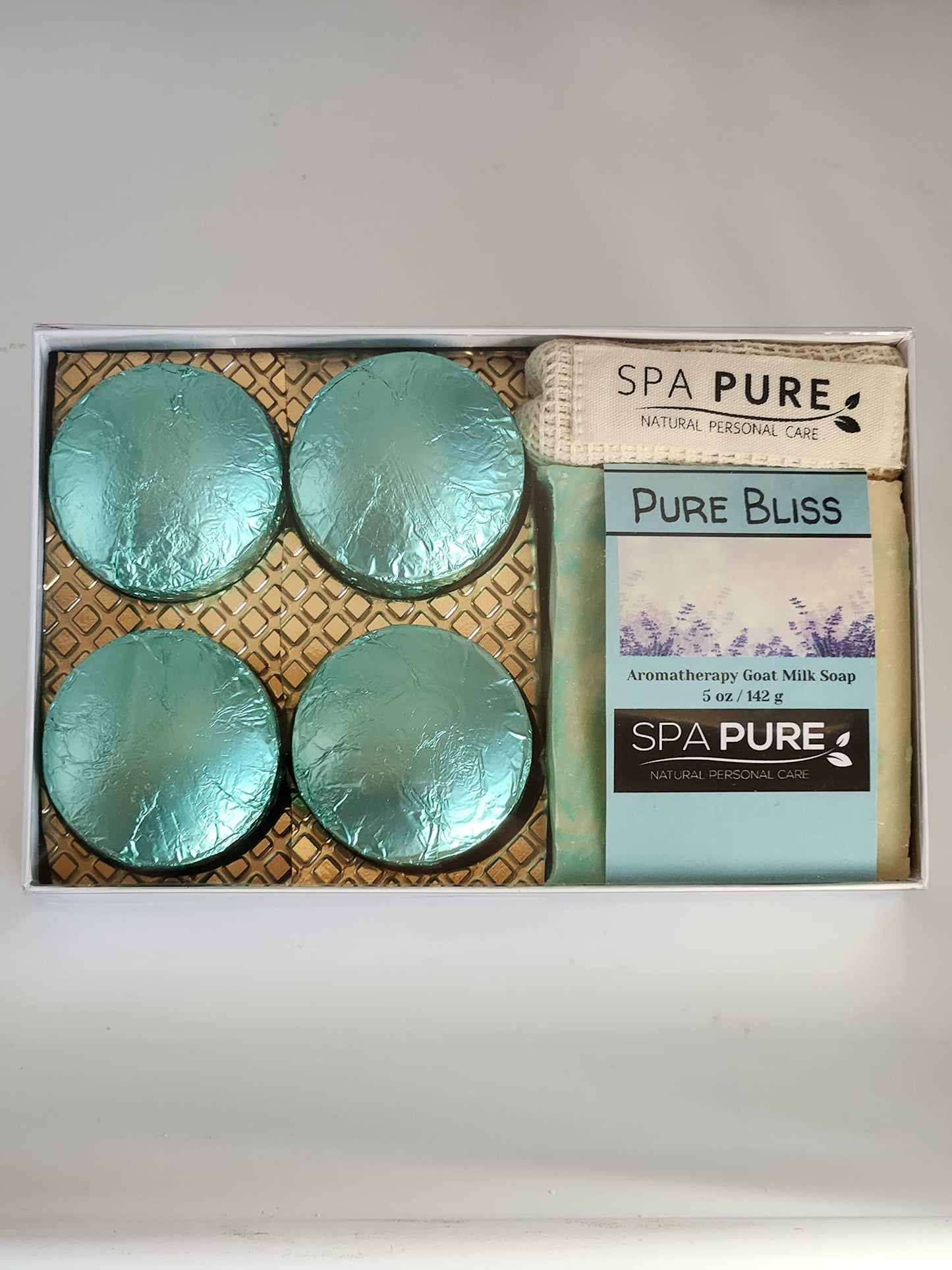 Spa Pure Aromatherapy Gift Set: Pure Bliss Artisan soap, Shower Steamers, USA made with plant based ingredients, essential oils, all natural Cotton Beauty and Personal Care Spa Pure