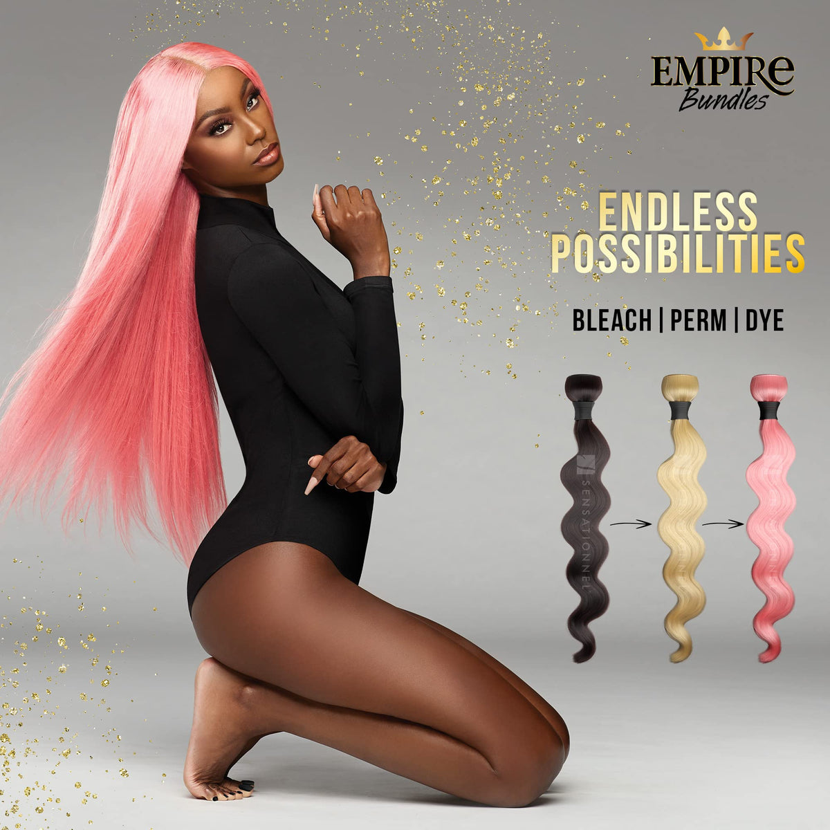 Sensationnel Empire Bundles-Straight,1 pack 16 inch, NATURAL/BLACK