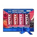 NIVEA Lip Care, Fruity Tinted Lip Balm Variety Pack, Cherry, Strawberry, Blackberry and Watermelon Flavors, 3-in-1 Moisture, Repair and Color, 0.17 Oz Beauty & Personal Care NIVEA