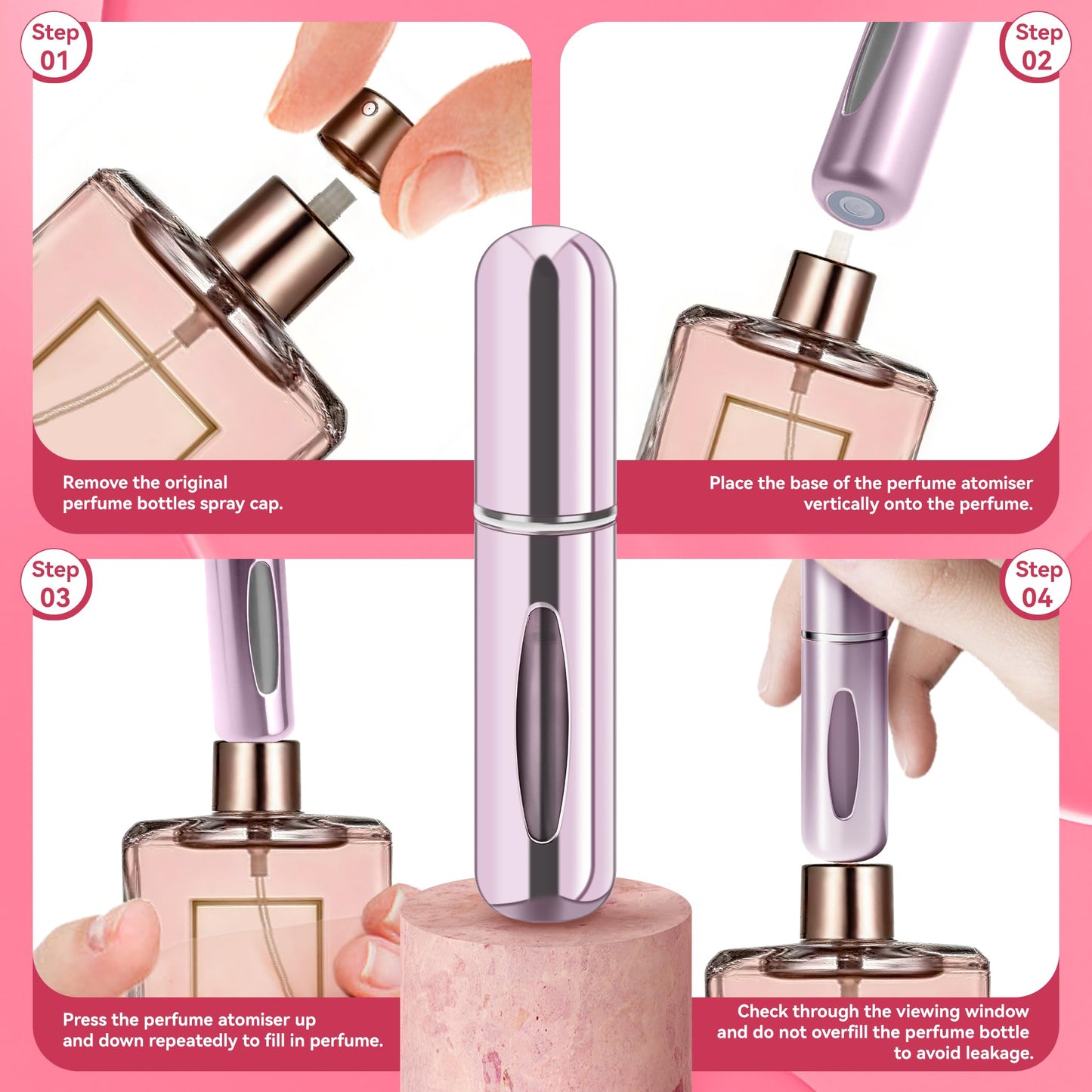 forebile Refillable Perfume Portable Atomizer Bottle Refillable Perfume Spray, Travel Perfume (5ml, 4 Pack) (Silver, Pink, Gold, Black) Beauty and Personal Care forebile