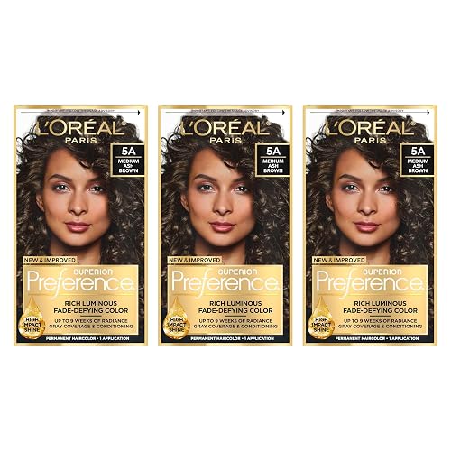 L'Oreal Paris Superior Preference Fade-Defying + Shine Permanent Hair Color, 5A Ash Brown, Pack of 3, Hair Dye Beauty & Personal Care L'Oreal Paris