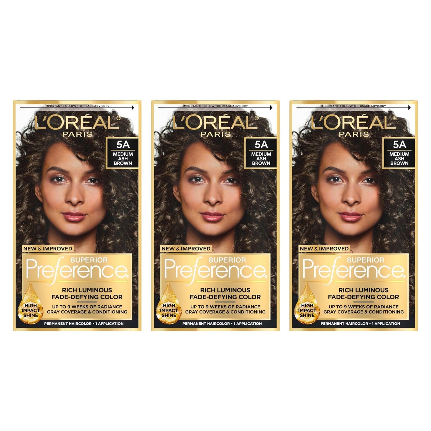 L'Oreal Paris Superior Preference Fade-Defying + Shine Permanent Hair Color, 5A Ash Brown, Pack of 3, Hair Dye Beauty & Personal Care L'Oreal Paris