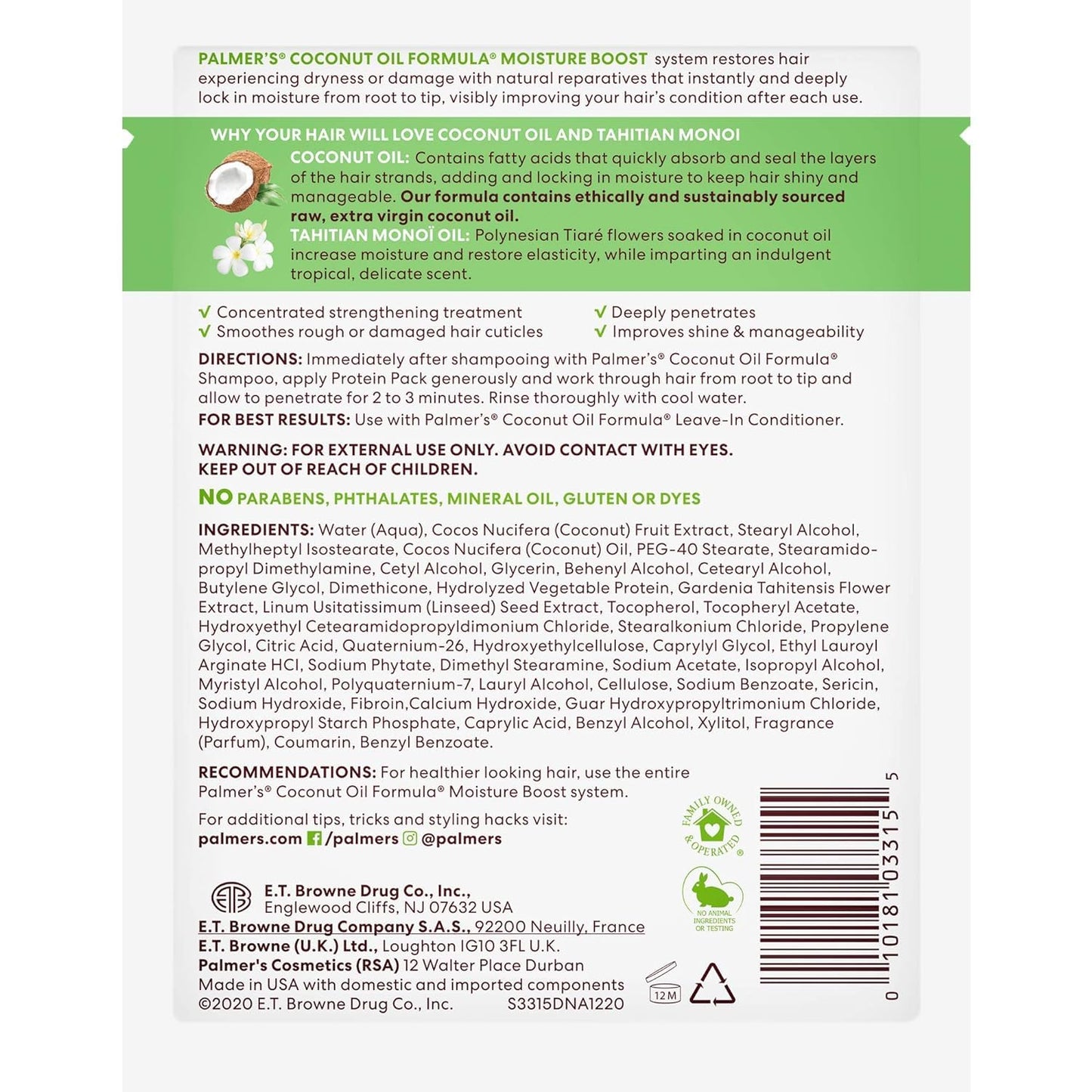 Palmer's Coconut Formula Moisture Boost 2.1 Oz. Protein Pack Beauty & Personal Care Palmer's