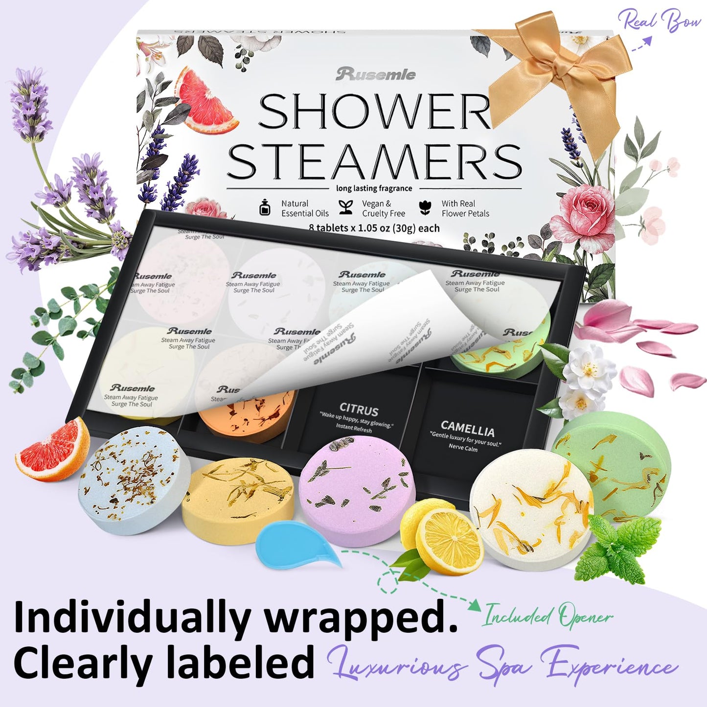 Shower Steamers Aromatherapy Birthday Gifts for Women - 8 Pack Shower Bombs with Natural Essential Oils, Self Care Relaxation Home Spa Gifts for Mom Beauty and Personal Care RUSEMLE