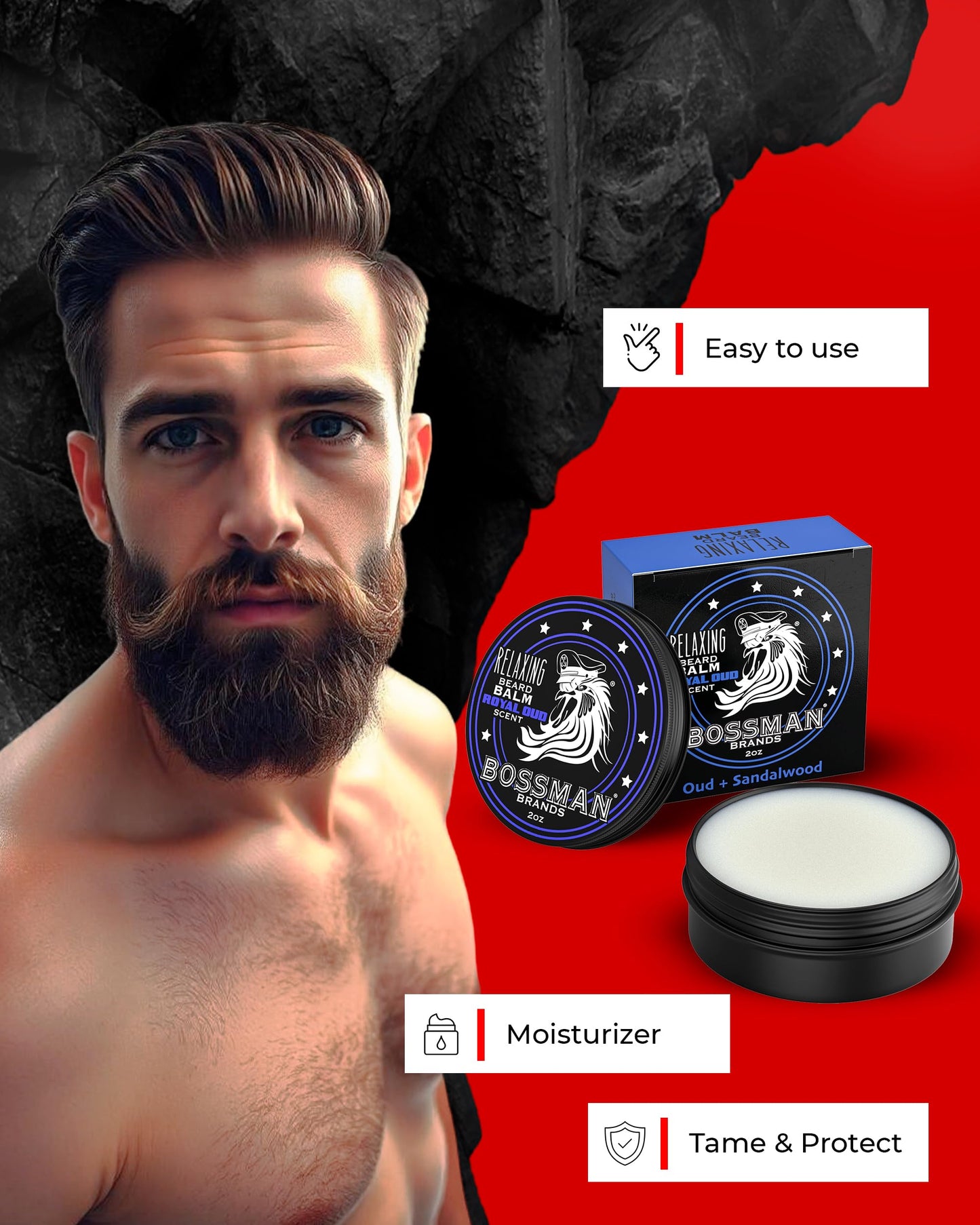 Bossman Relaxing Beard Balm for Men (Royal Oud Scent) - Tames, Relaxes, Thickens & Softens for Ultimate Beard Care - Made in USA Beauty & Personal Care Bossman
