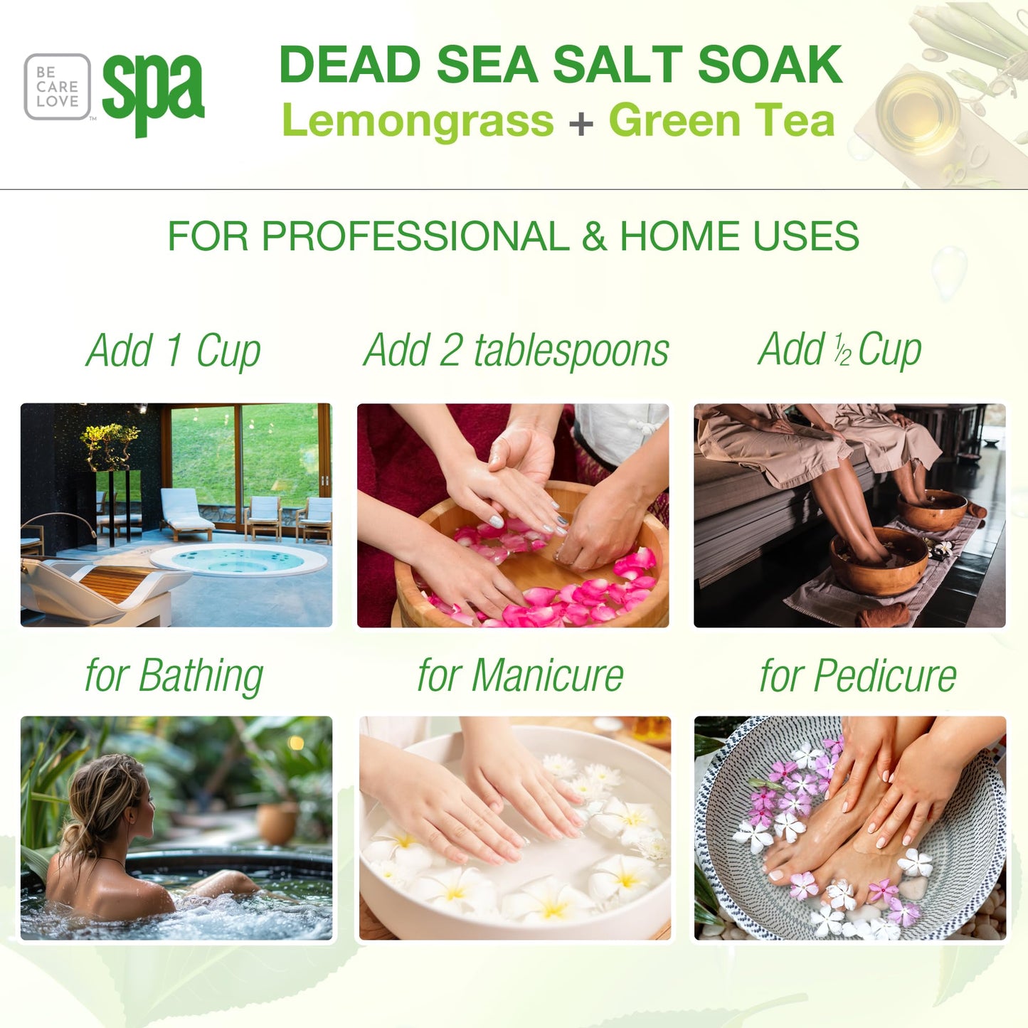 BCL SPA Dead Sea Salt Soak - Bath Salt with Organic Lemongrass + Green Tea, Shae Butter, Arnica, Aloe Vera Juice, Chamomile, Argan Oil & Jojoba Oil Beauty and Personal Care BCL SPA