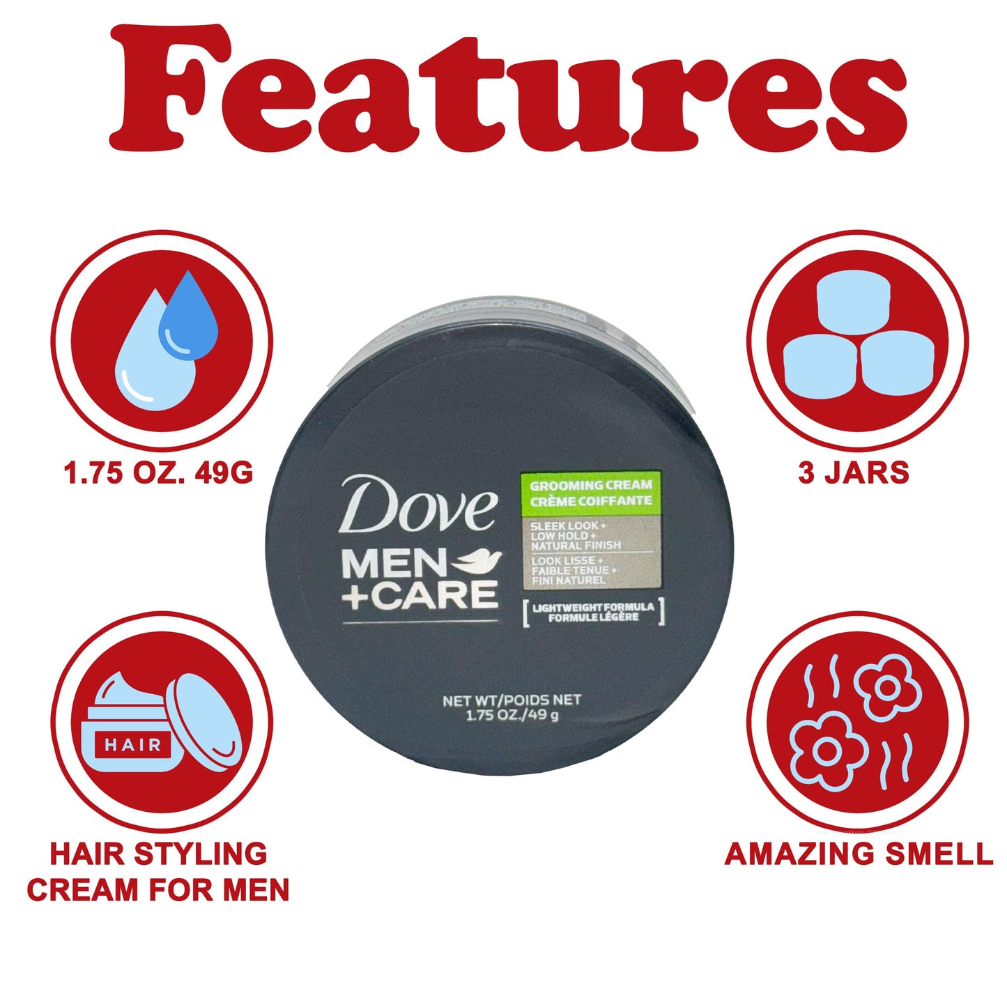 Dove Men+Care Grooming Cream, 3 Pack Hair Styling Cream for Men, Lightweight Formula, Defines and Conditions with Low Hold for Easy Styling Beauty & Personal Care Dove