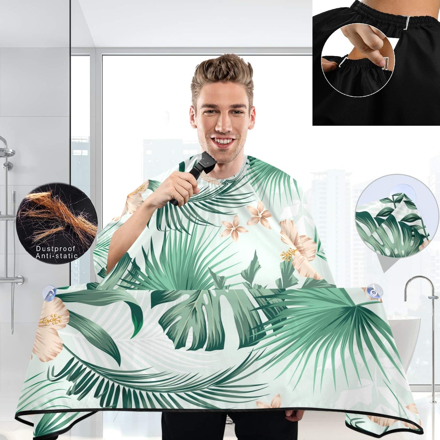 visesunny Barber Cape Tropical Flower Palm Leaf Polyester Hair Cutting Salon Cape Apron Anti-Static Haircut Water-Resistant Shaving Cloth Beard Beauty and Personal Care visesunny