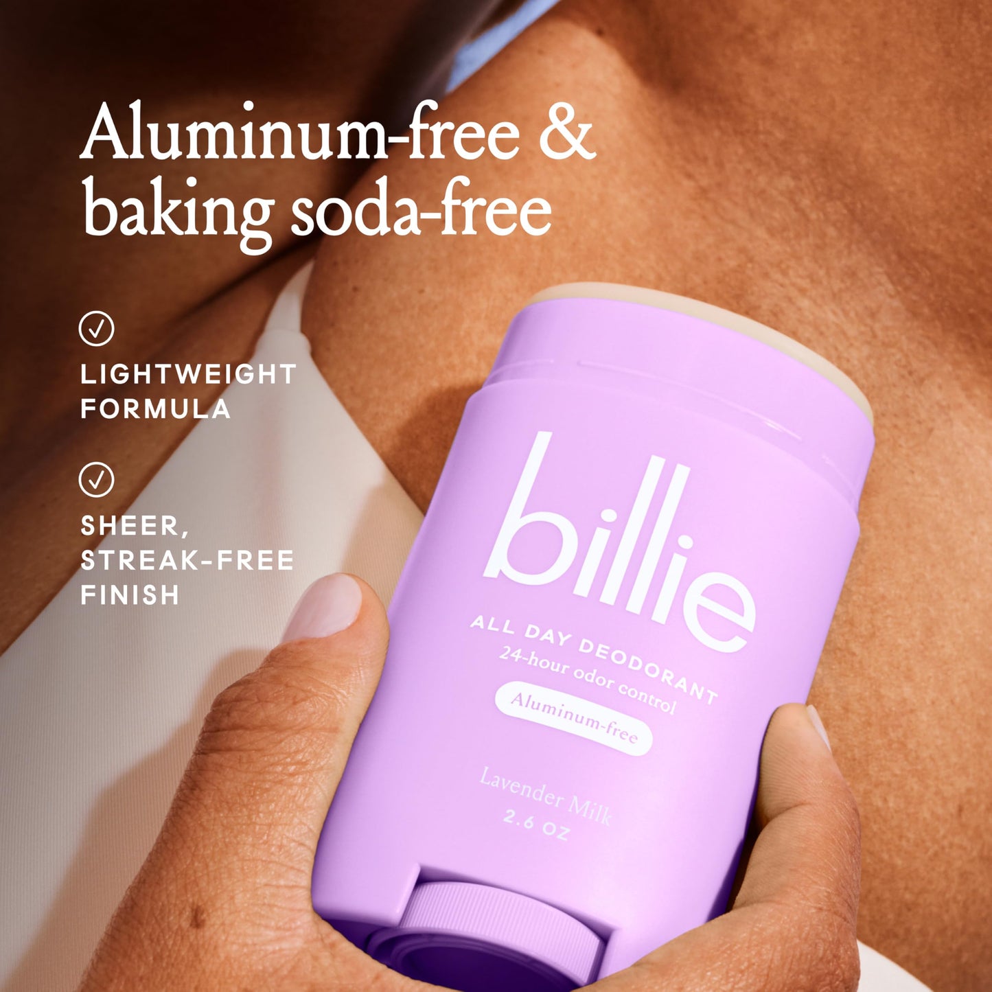 Billie All Day Deodorant, 24-hour Odor Protection, Aluminum-Free, Lavender Milk, 2.6oz Beauty and Personal Care Billie
