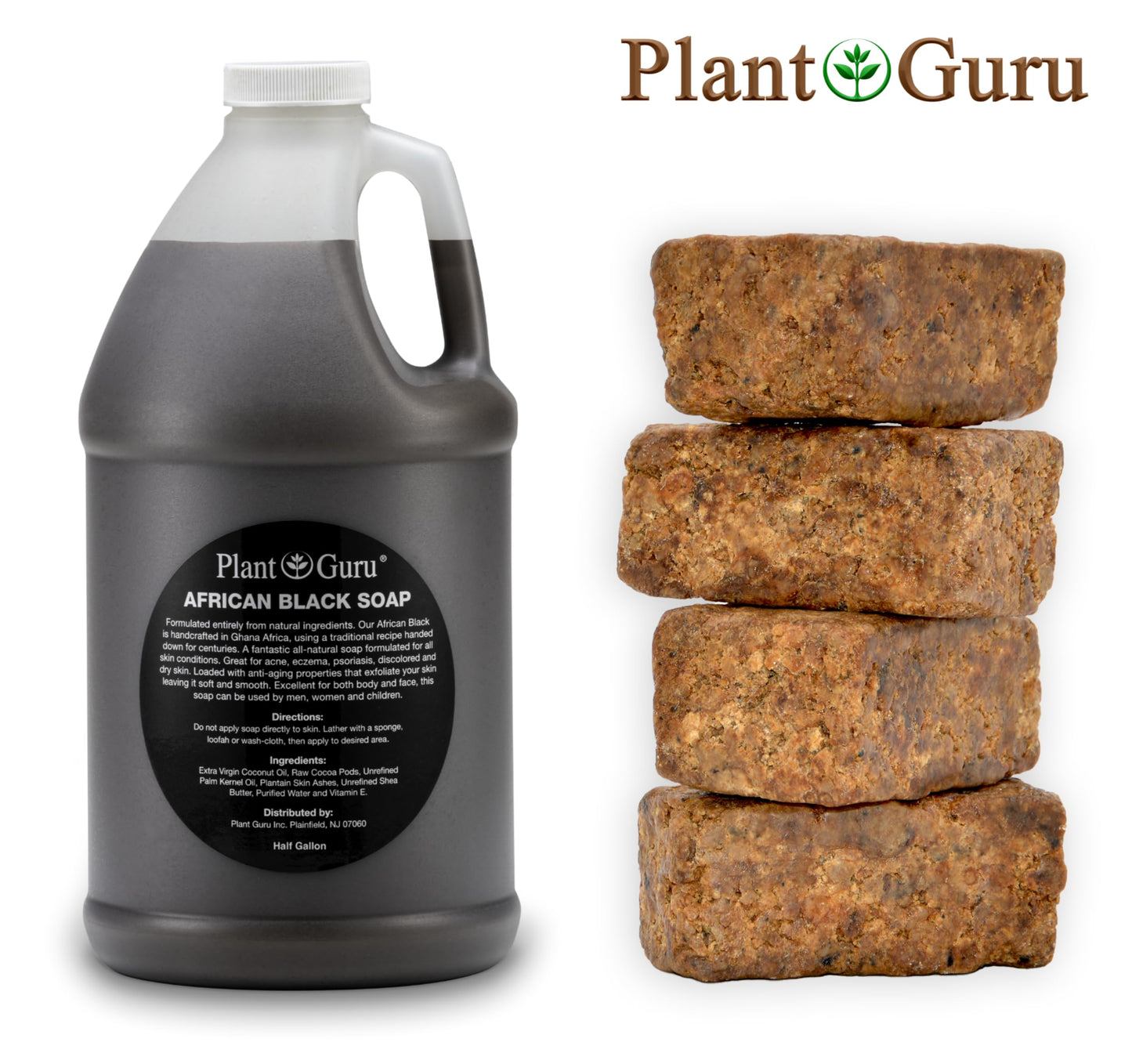 Plant Guru Raw African Black Soap Liquid Half Gallon - Pure & Natural Traditional Skincare for Face, Body & Hair | Handmade Cleanser for All Skin Beauty & Personal Care Plant Guru