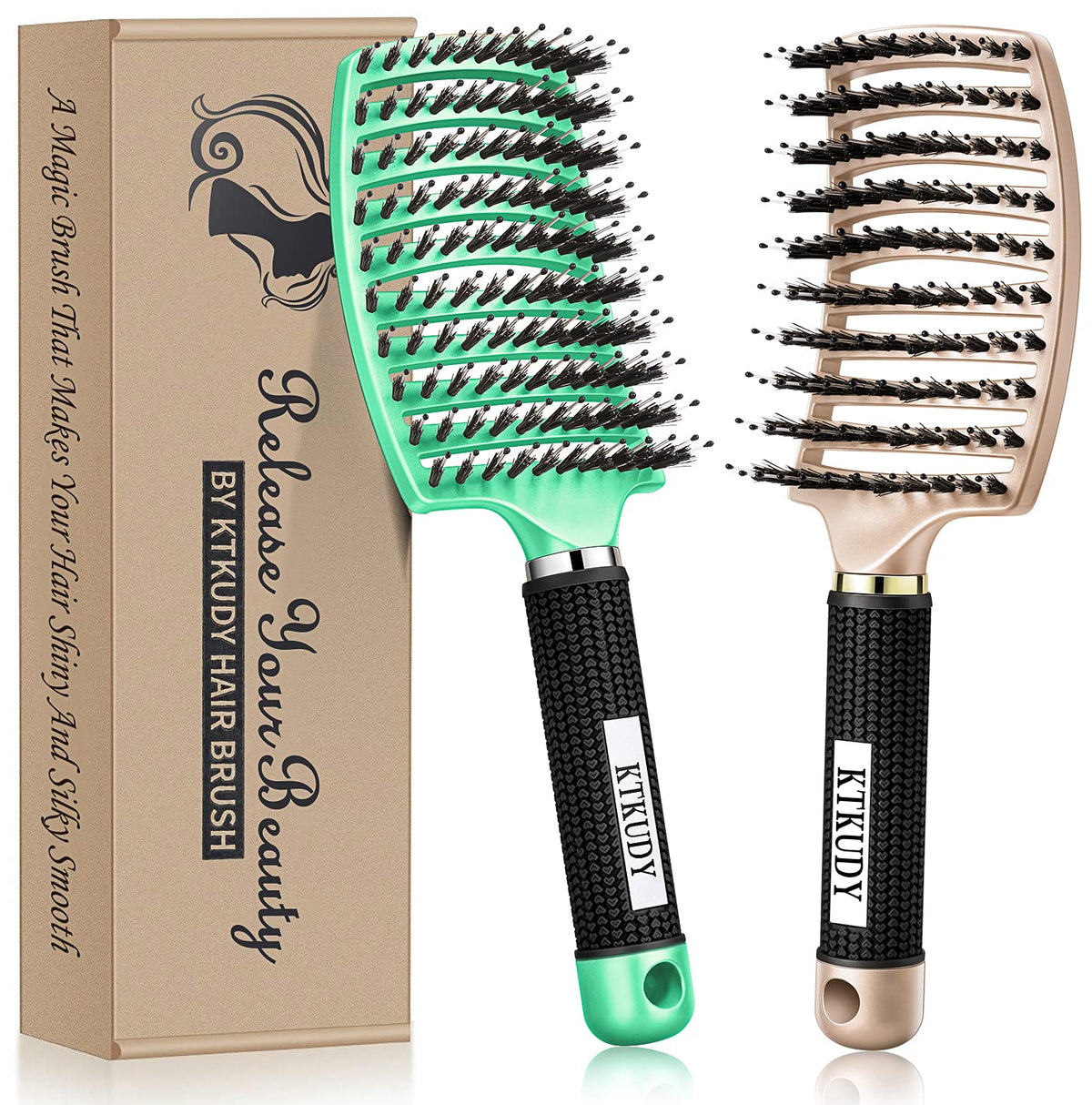 KTKUDY Detangling Brush Getting Knots Out without Pain - Boar Bristles HairBrush Make Hair Shiny & Healthier Vented Detangler Brush for Women Men Kids Beauty & Personal Care KTKUDY