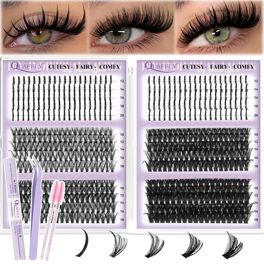 Lash Clusters Kit - 590Pcs Including Spikes Eyelashes & 4 Styles Mixed Set - From Natural to Thick With Lash Bond&Seal/Tweezers/Two Brush Suitable Beauty and Personal Care QUAFFLY Default Title