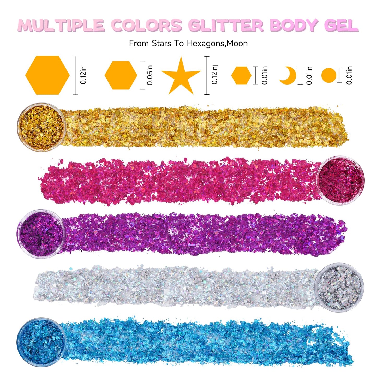 Gold Body Glitter Gel,Face Hair Glitter Makeup,Music Festival Concert Outfit Rave Pride Accessories for Women,Mermaid Sequins Chunky Glitter Face Beauty & Personal Care TUHPIBK