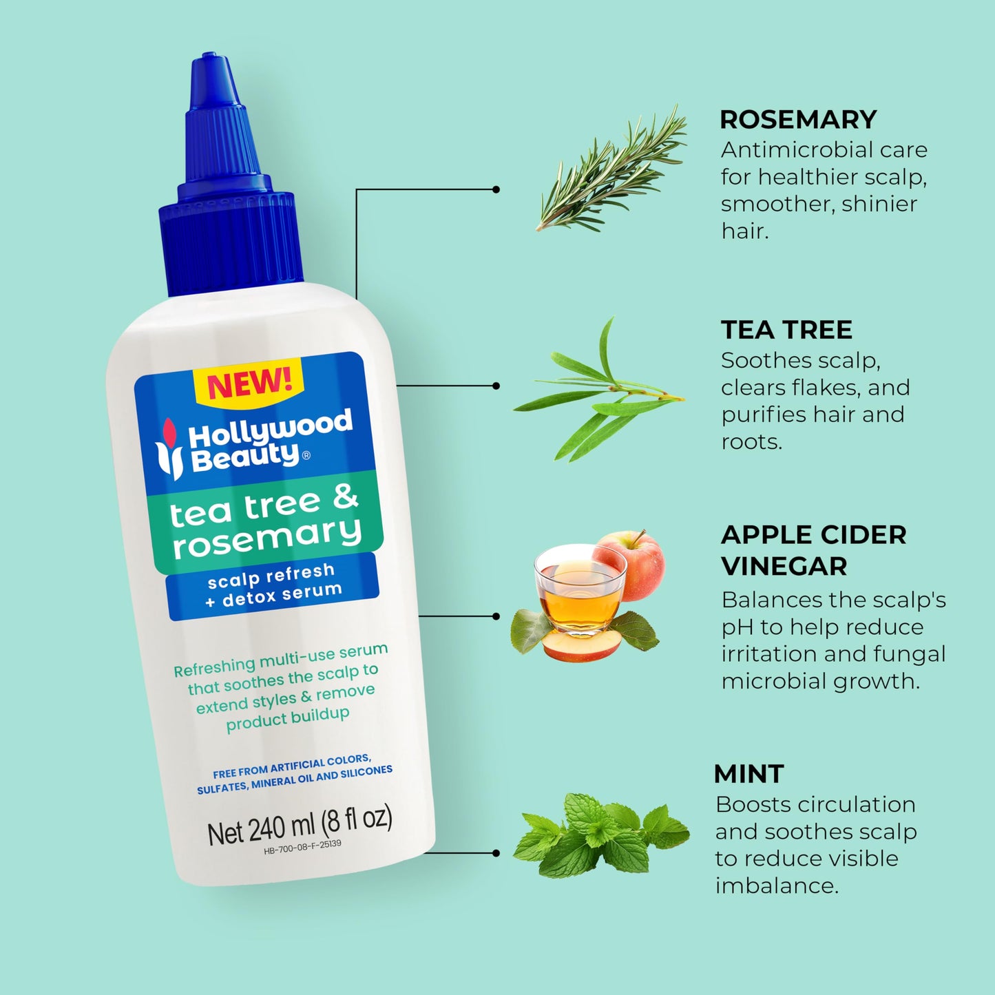 Hollywood Beauty Tea Tree & Rosemary Scalp Refresh + Detox Serum, 8 oz - Soothes the Scalp and Removes Buildup Beauty & Personal Care Hollywood Beauty