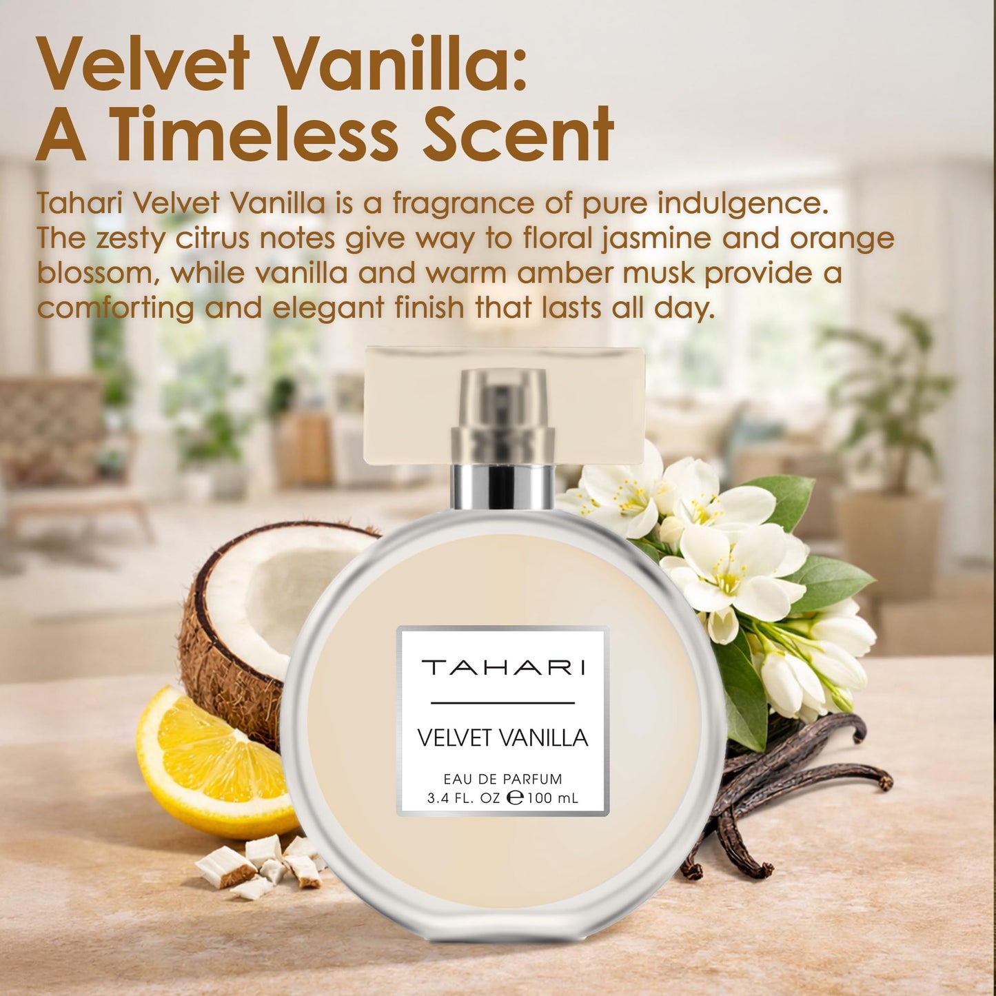 TAHARI Women’s Velvet Vanilla Eau de Parfum - Luxurious, Elegant Scent with Coconut, Jasmine, Lemon & Vanilla, Long-Lasting Sweet, Warm, Inviting Beauty & Personal Care TAHARI