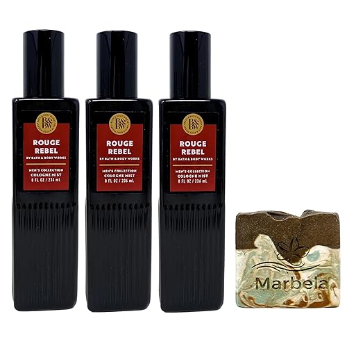 Bath & Body Works Men's Collection Rouge Rebel 3 Pack Cologne Mist with a Cabin Spice Bar Soap - Full Size Beauty & Personal Care Bath & Body Works