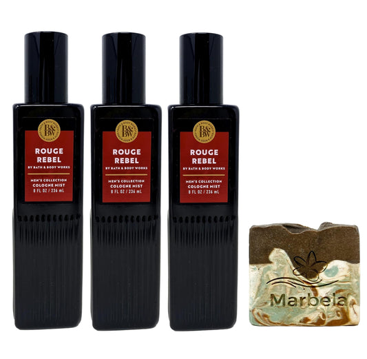 Bath & Body Works Men's Collection Rouge Rebel 3 Pack Cologne Mist with a Cabin Spice Bar Soap - Full Size Beauty & Personal Care Bath & Body Works