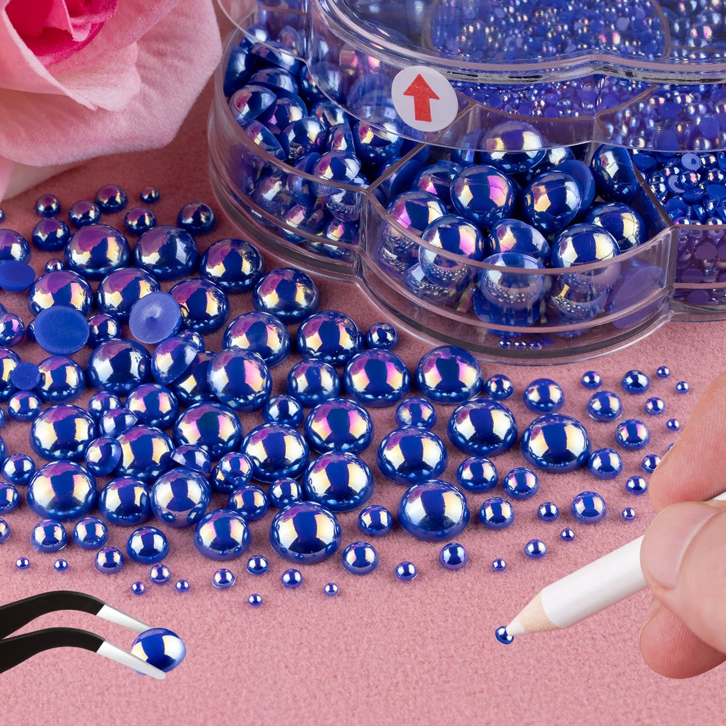 Nail Art Flat Back Half Round Pearl Kits 18, 1 Box of 6000 Pcs Flat-Back Ryoal Blue AB Pearl with Tweezer and Picker Pencil for Home DIY Nails Body Beauty & Personal Care BELLEBOOST