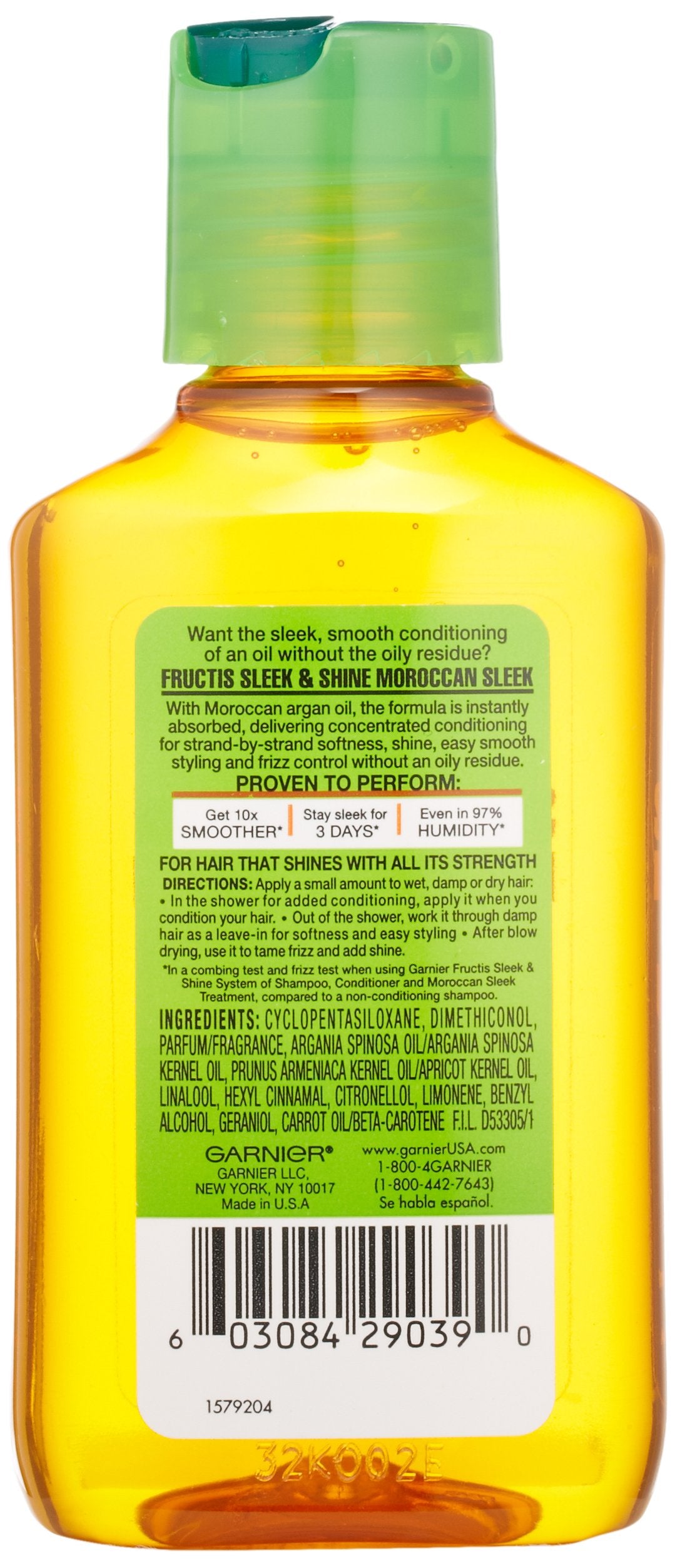 Garnier Sleek and Shine Moroccan Sleek Oil Treatment for Frizzy Dry Unmanageable Hair, 3.75 Fluid Ounce