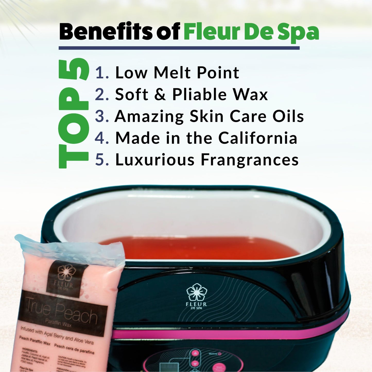 Paraffin Wax Refills 4lb by FLEUR DE SPA - Made in USA - Infused with Coconut & Jojoba Oils - Moisturizing, Hydrating & Soothing for Hands, Feet Beauty and Personal Care fleur de spa