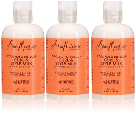 Shea Moisture Coconut & Hibiscus Curl & Style Milk 8 Ounce (235ml) (3 Pack) Beauty & Personal Care Shea Moisture