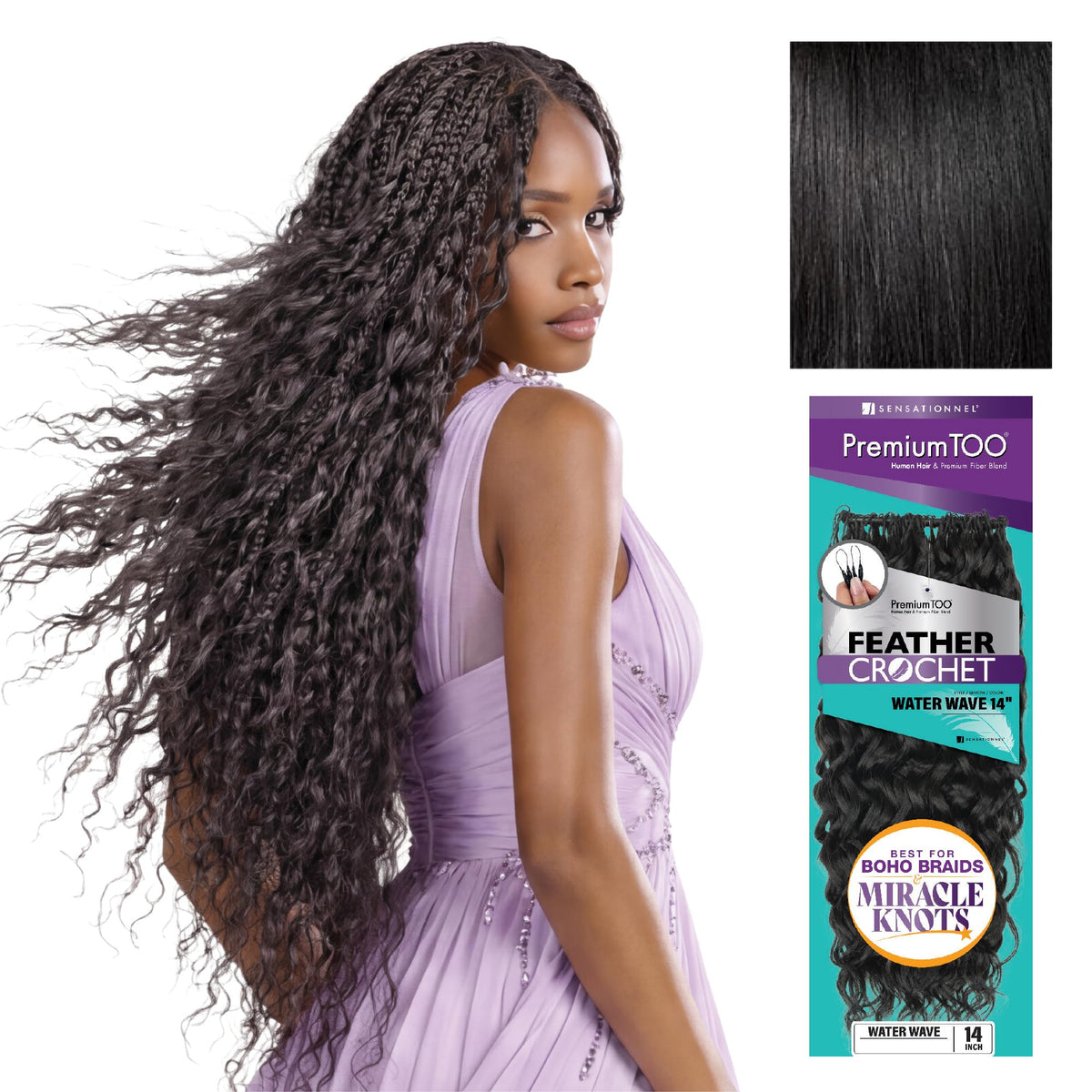 Sensationnel PremiumToo Feather Crochet Braids-Water Wave,14in, 1 JETBLACK