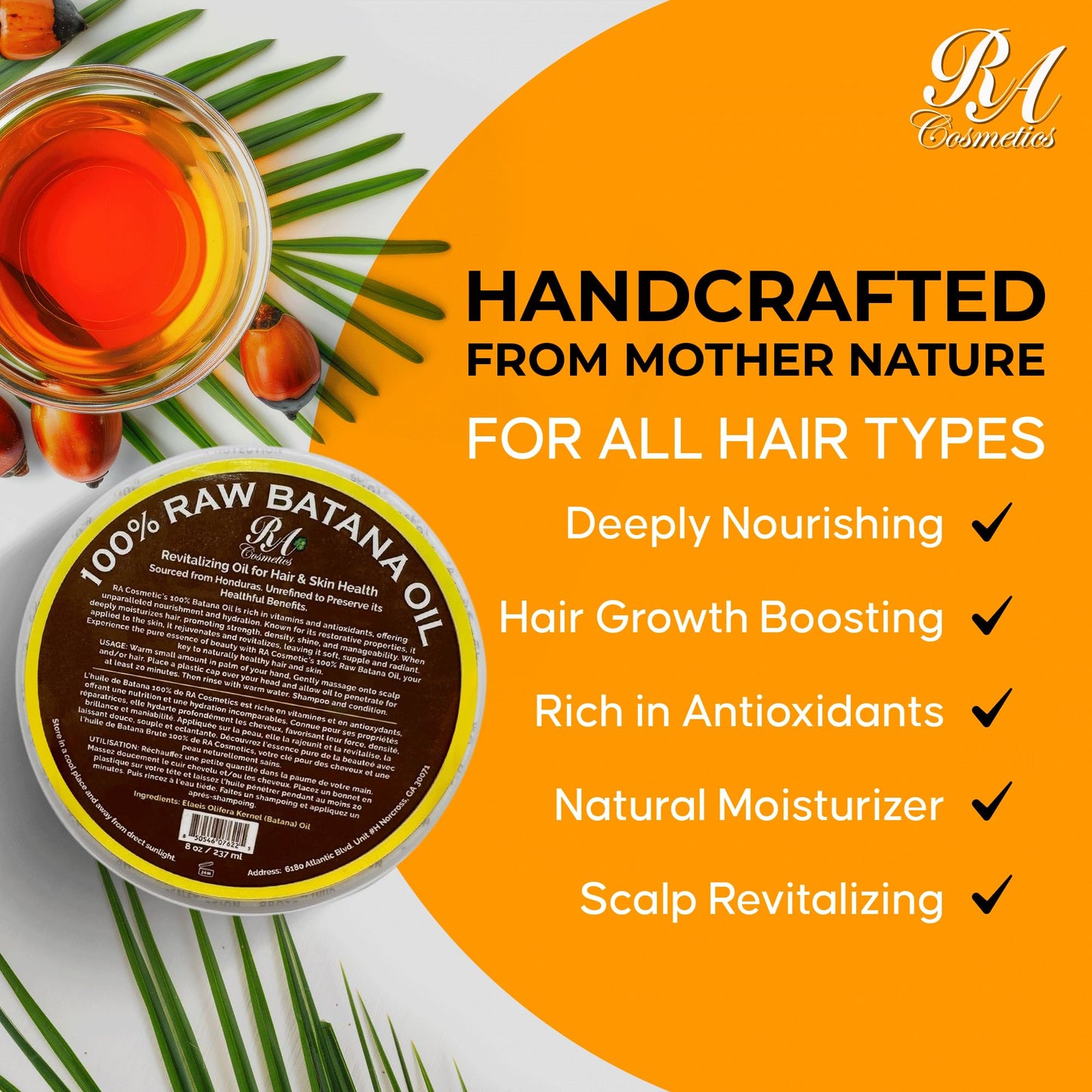 RA COSMETICS 100% Natural Unrefined Batana Hair Oil for Healthy Hair, 16 oz | Dr Sebi Batana Oil Hair Moisturizer for Damaged Hair Repair Beauty & Personal Care RA COSMETICS