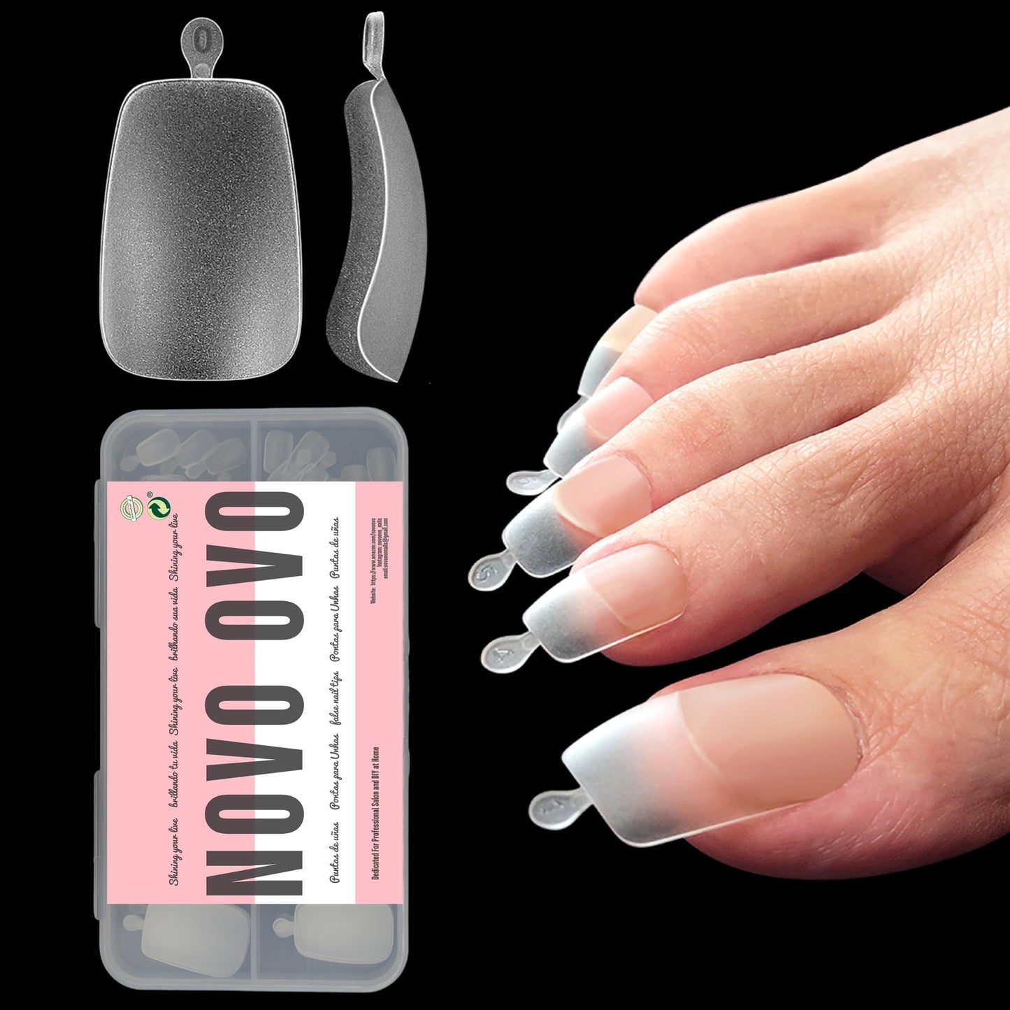 NOVO OVO 120 pcs Long Toe Nail Tips Press on, Curved Full Cover Longtoes Claw, Clear Double Matte Pre-filed Nail Extension for Pedicure Acrylic Beauty & Personal Care NOVO OVO