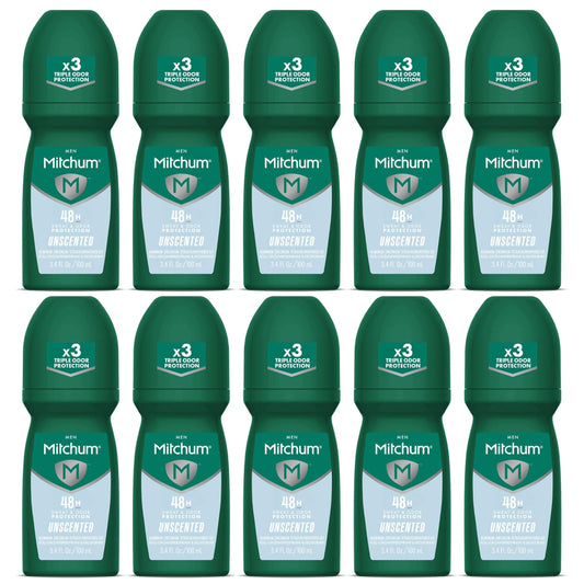Mitchum Invisible Anti-Perspirant & Deodorant Roll-On, Unscented 3.4 oz (Pack of 10) Beauty and Personal Care Mitchum
